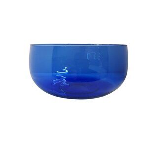 vintage cobalt blue hand blown inward curved top large serving salad bowl